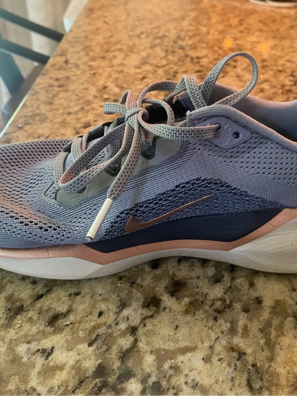 Nike Women's Light Blue and Navy Running Sneakers with Blush Accents